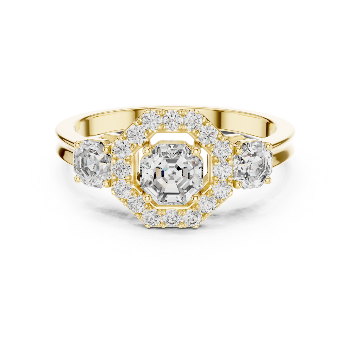 14K Solid Gold Lab Diamond Three-Stone Ring, Yellow Gold