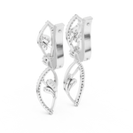 14K Solid Gold Lab Diamond Leaf Drop Earrings, White Gold, view 3