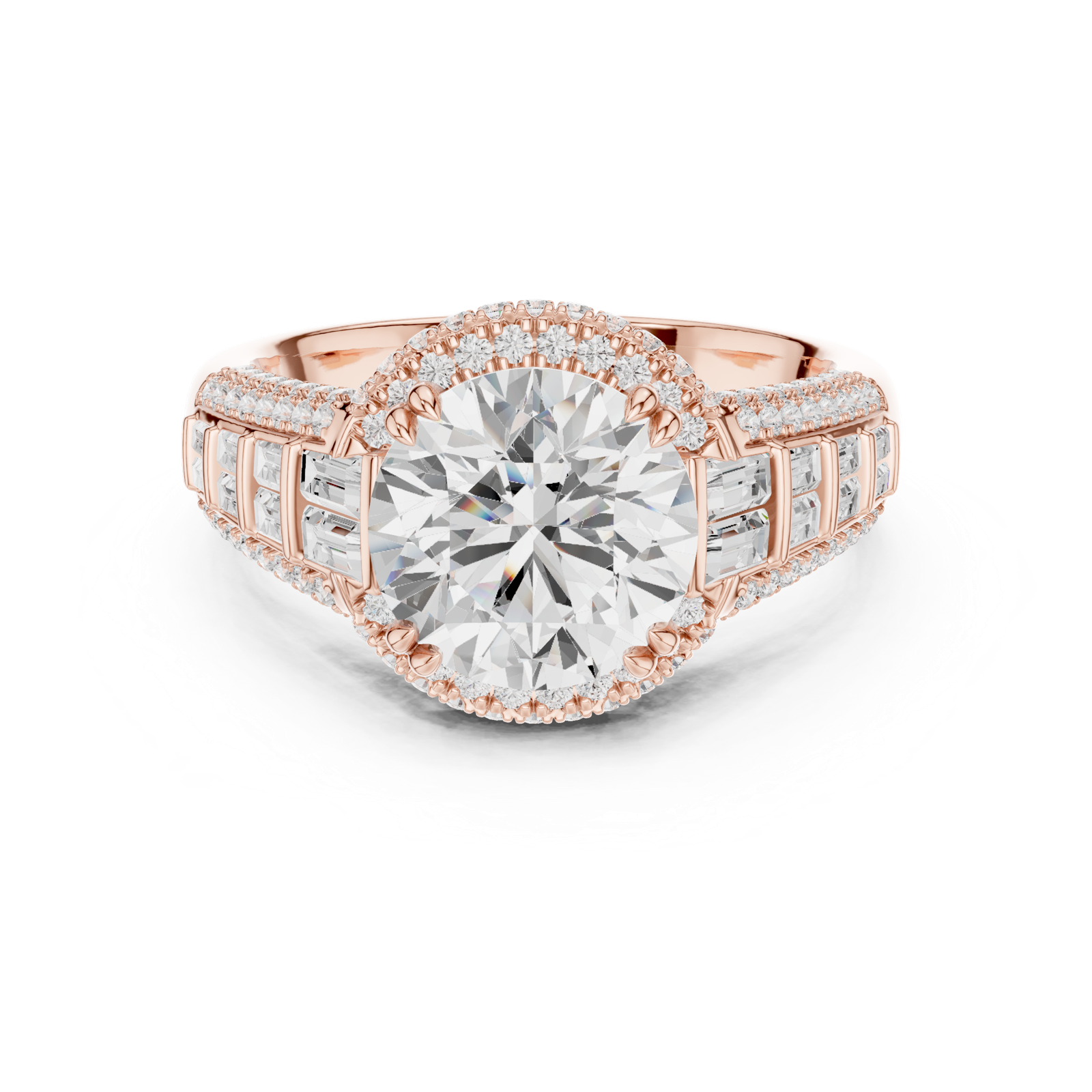 Gold Ring, Round center stone, Rose Gold, view 4