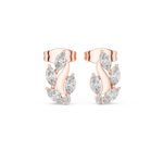14K Solid Gold Lab Diamond Leaf Huggie Earrings, Rose Gold