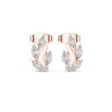 14K Solid Gold Lab Diamond Leaf Huggie Earrings, Rose Gold