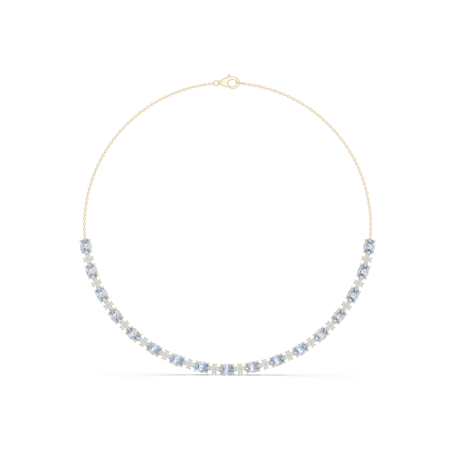 14K Solid Gold Lab Diamond Station Necklace, Yellow Gold