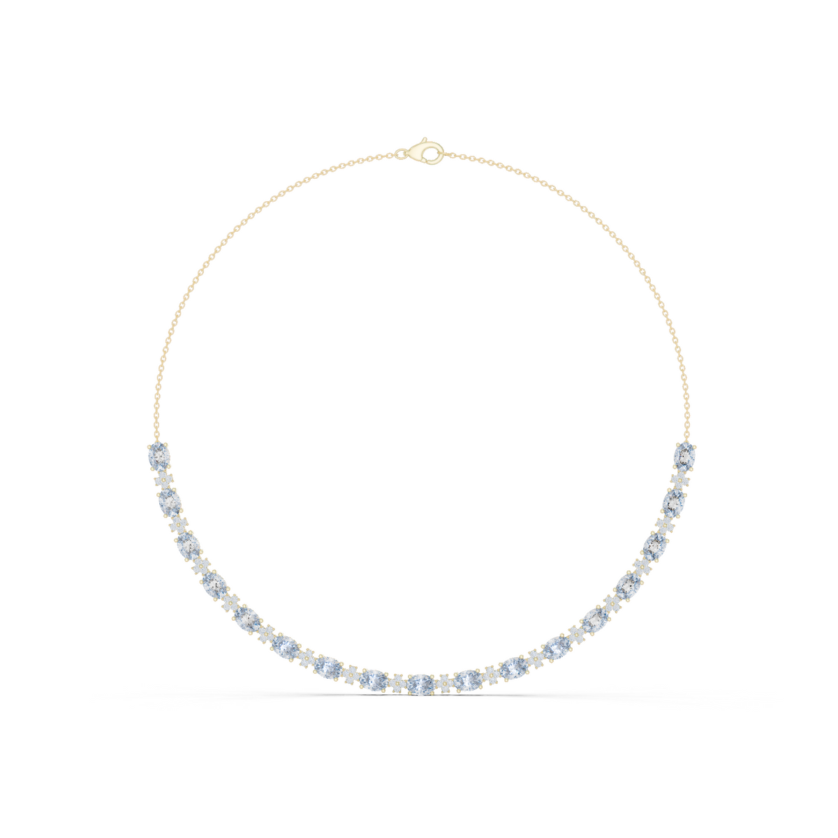 14K Solid Gold Lab Diamond Station Necklace, Yellow Gold