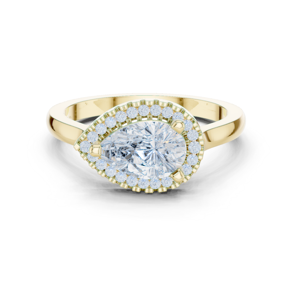 14K Solid Gold Lab Diamond Halo Ring, Yellow Gold