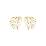 14K Solid Gold Lab Diamond Heart Cluster Earrings, Yellow Gold