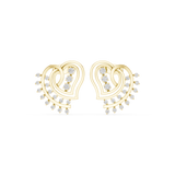 14K Solid Gold Lab Diamond Heart Cluster Earrings, Yellow Gold