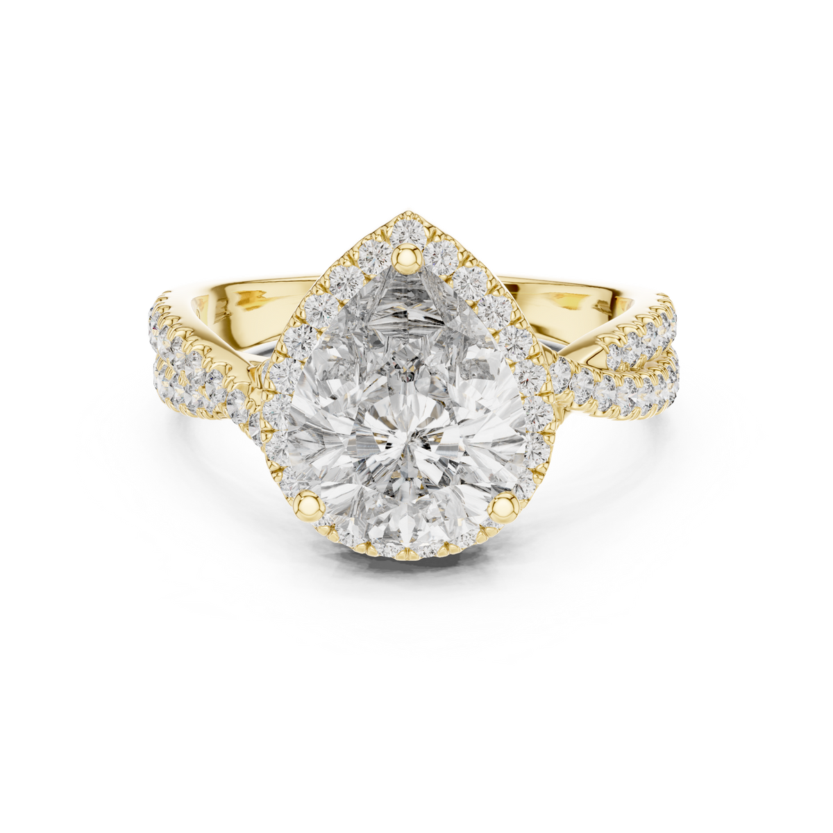 14K Solid Gold Lab Diamond Halo Ring, Yellow Gold