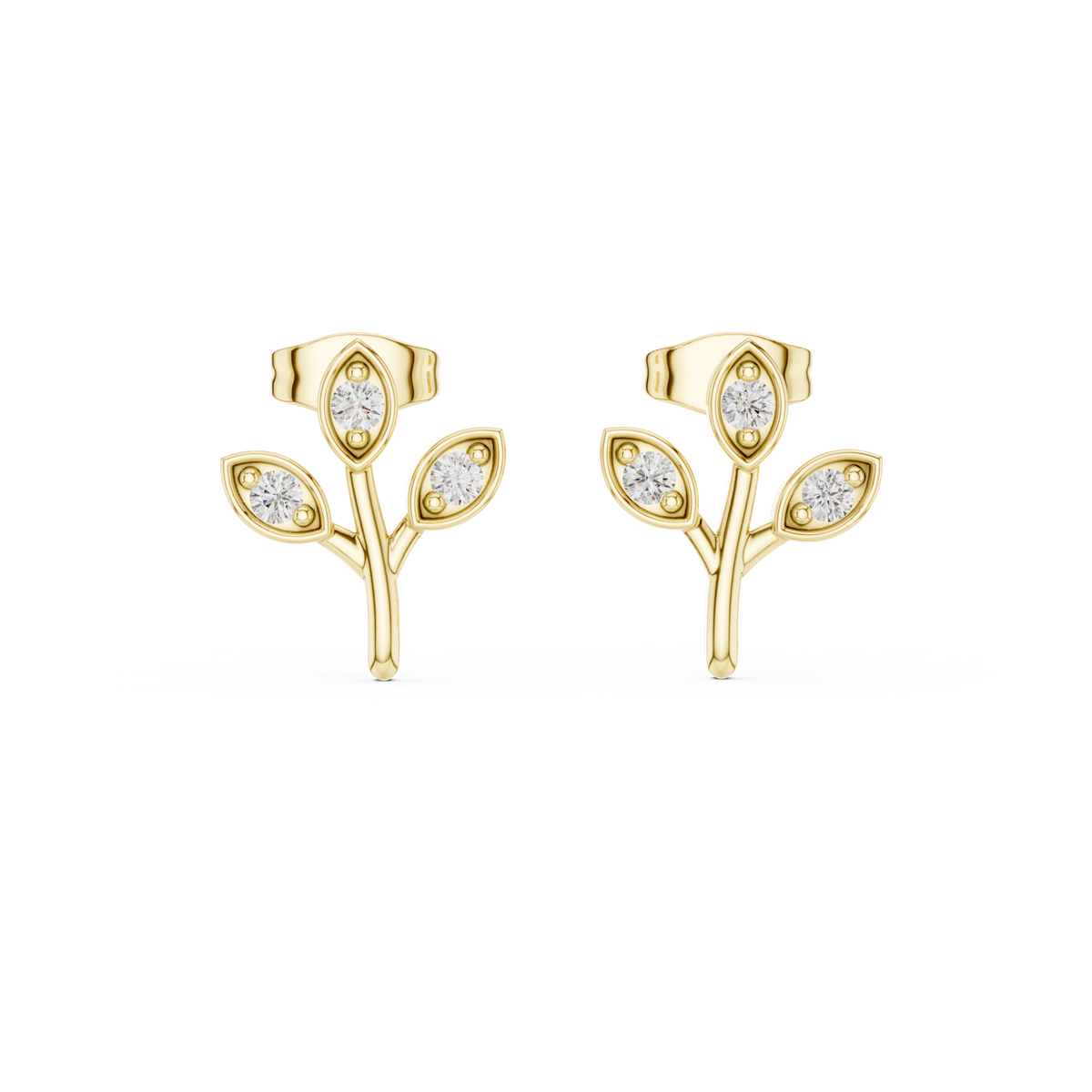 14K Solid Gold Lab Diamond Flower Cluster Earrings, Yellow Gold