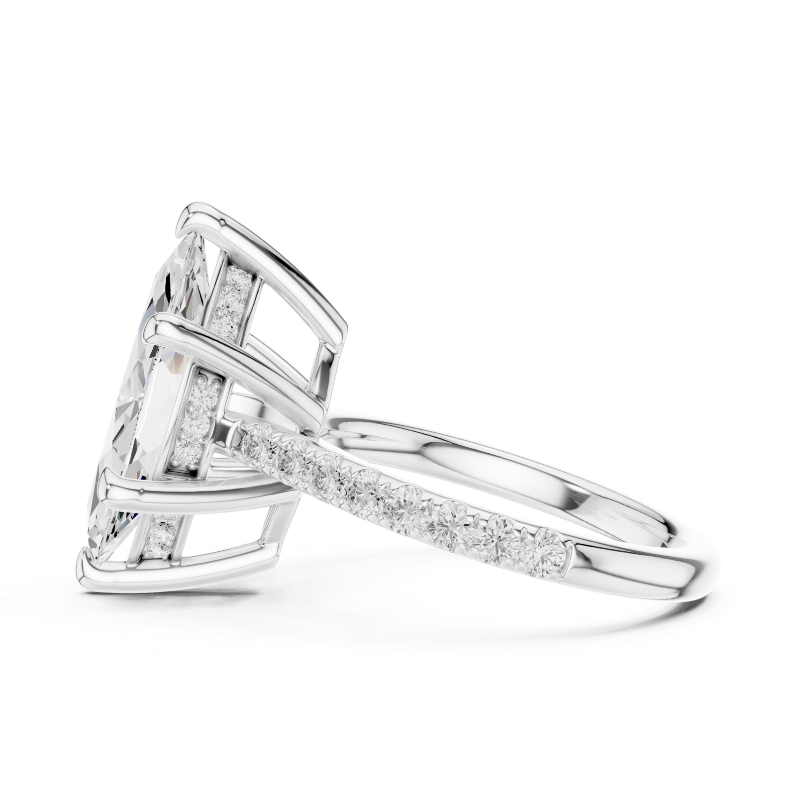 Gold Ring DDLR-250, Marquise center stone, White Gold, view 3