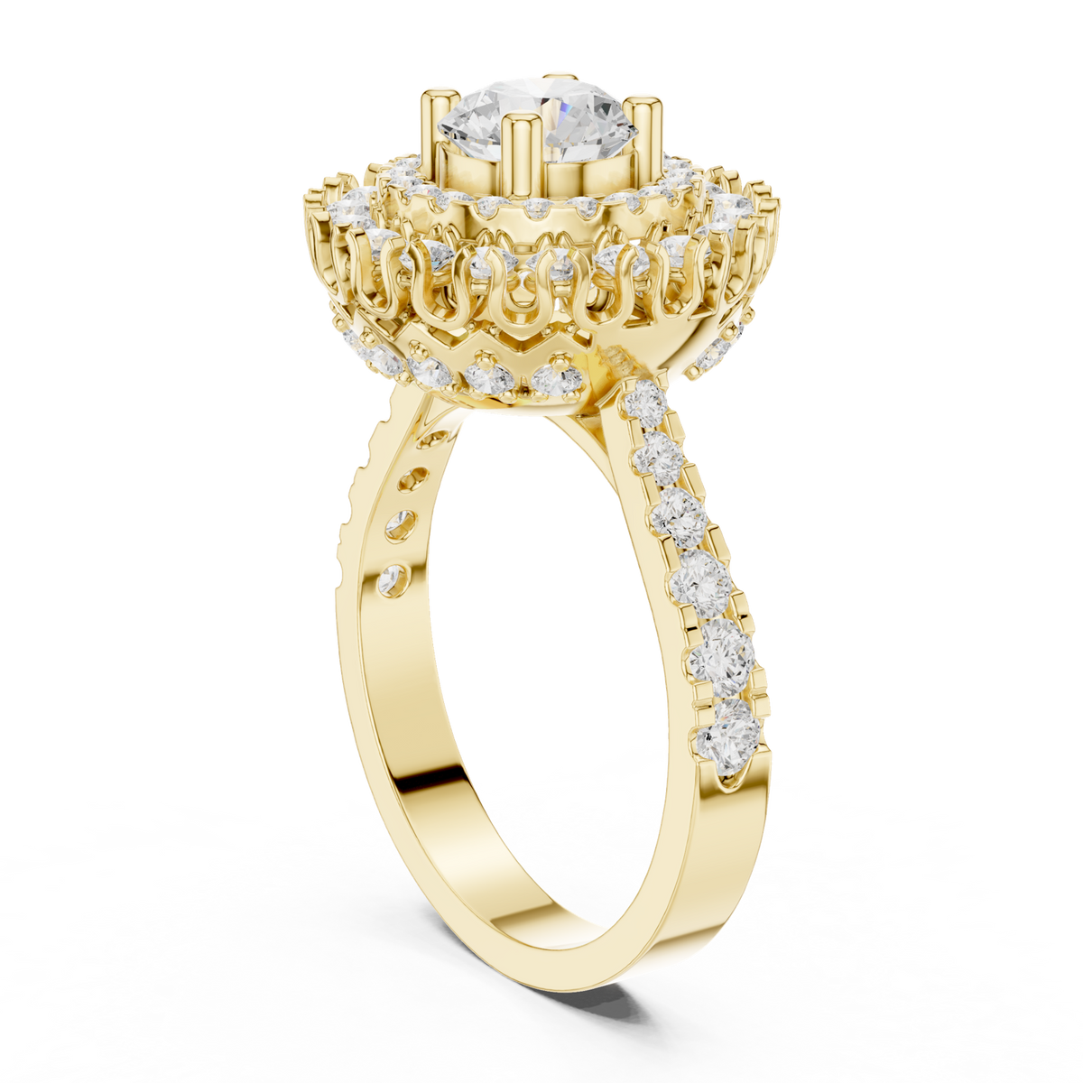 14K Solid Gold Lab Diamond Halo Ring, Yellow Gold, view 1