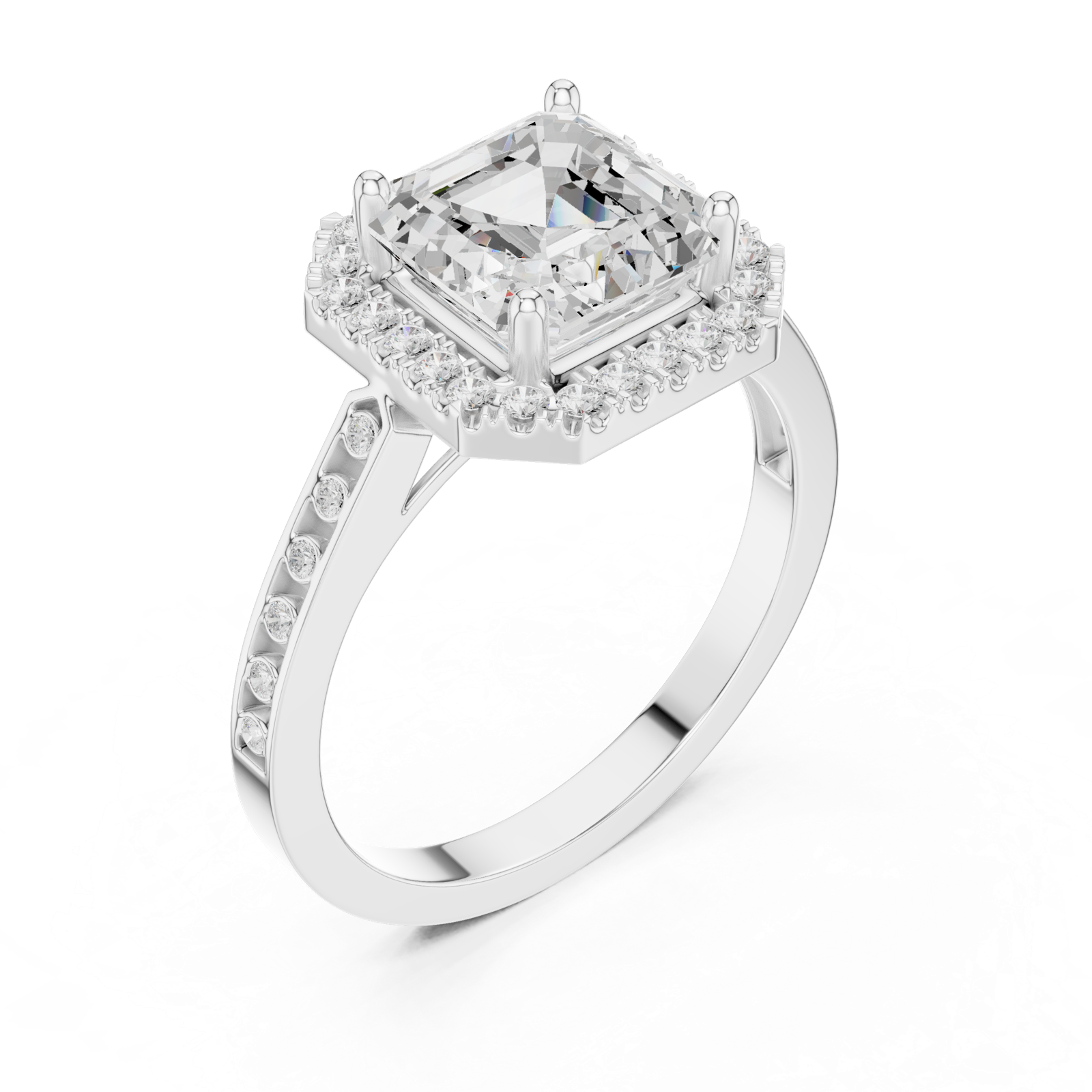 Gold Ring, Asscher center stone, White Gold, view 2
