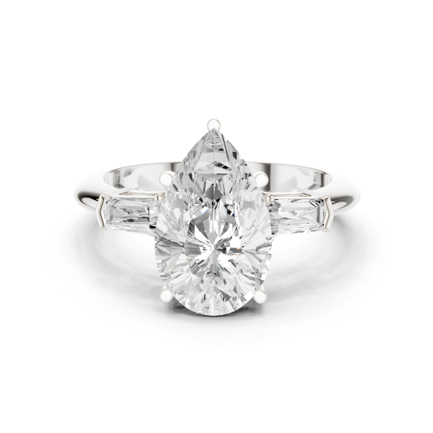 Gold Jewelry L35-67, Pear center stone, White Gold