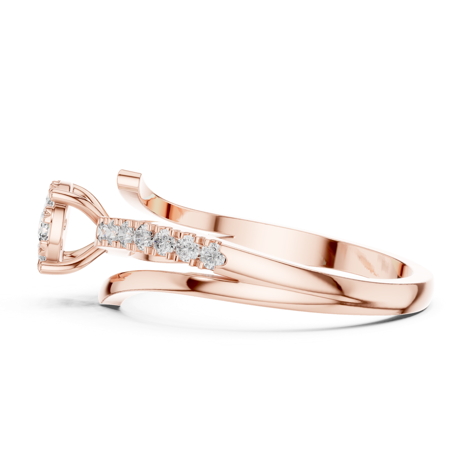 14K Solid Gold Lab Diamond Crossover Ring, Rose Gold, view 3