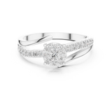14K Solid Gold Lab Diamond Crossover Ring, White Gold