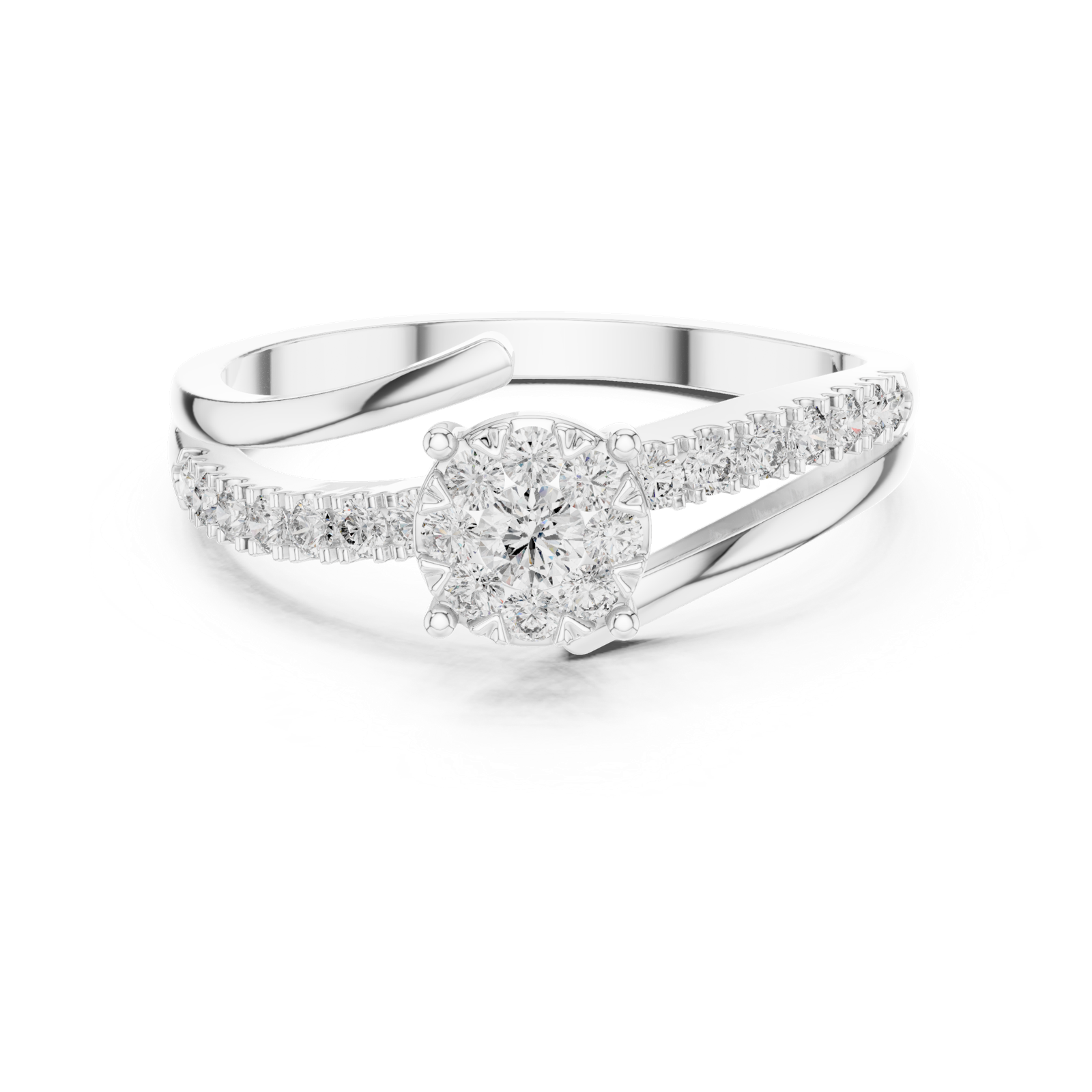14K Solid Gold Lab Diamond Crossover Ring, White Gold