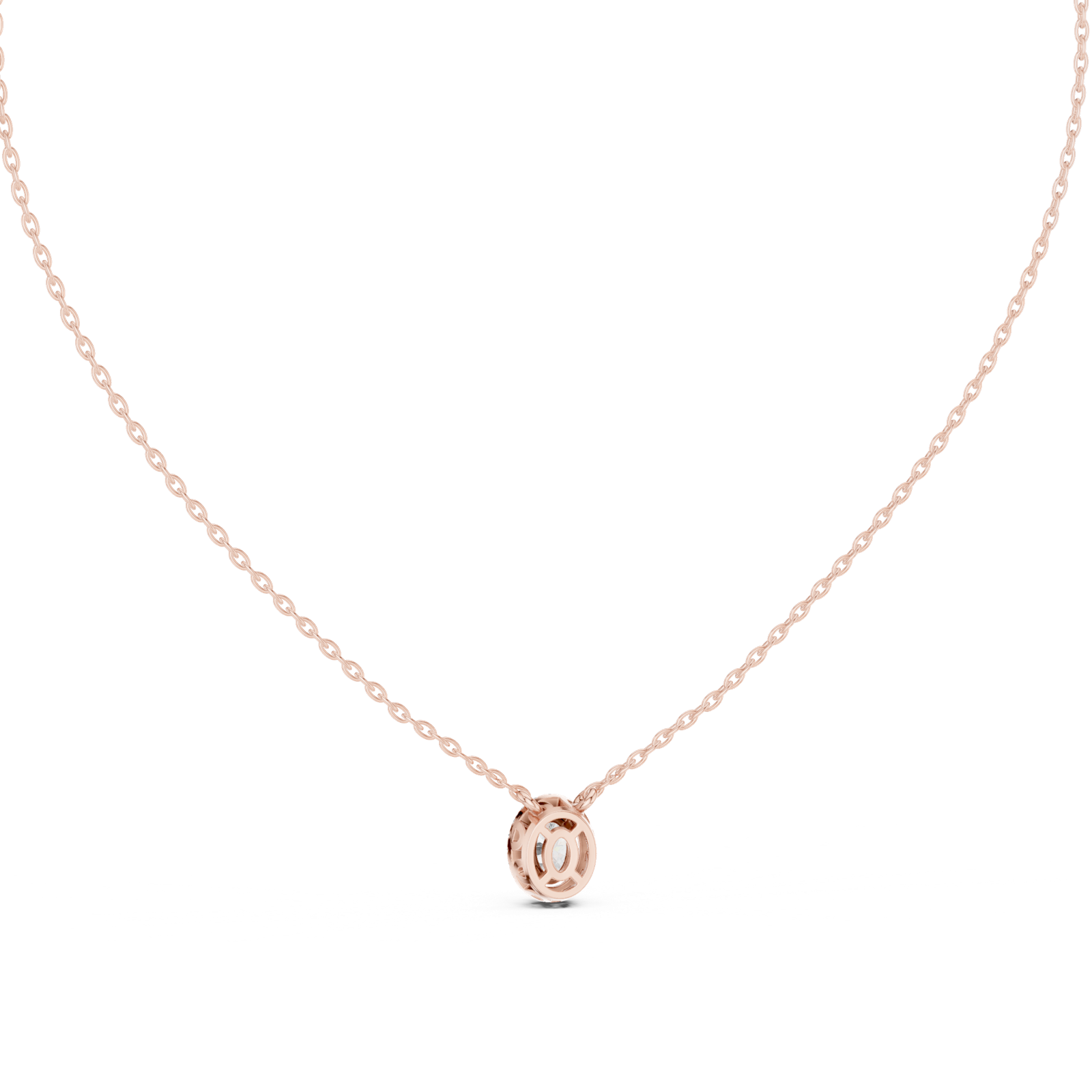 14K Solid Gold Lab Diamond Halo Pendant Necklace, Rose Gold, view 4