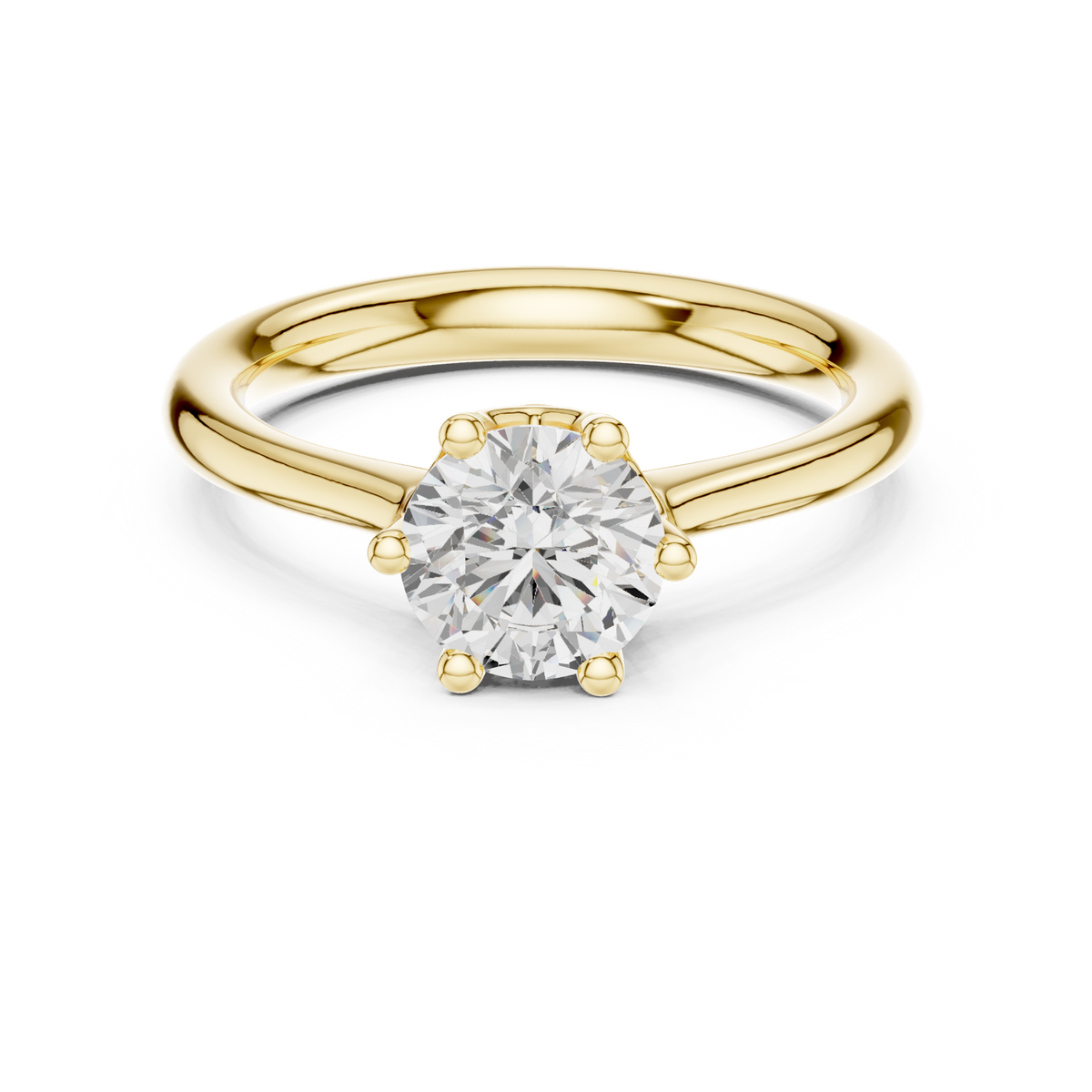 14K Solid Gold Lab Diamond Solitaire Ring, Yellow Gold