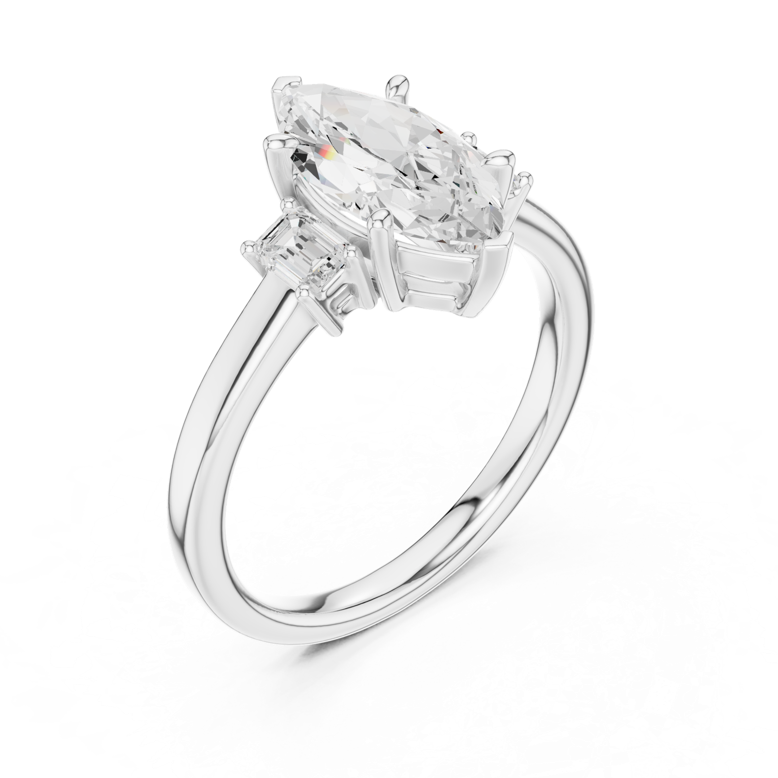 Gold Ring DDLR-038, Marquise center stone, White Gold, view 2