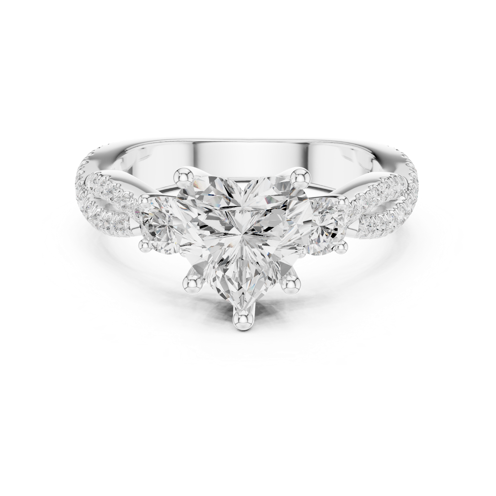 Gold Ring DDLR-281, Heart center stone, White Gold, view 4