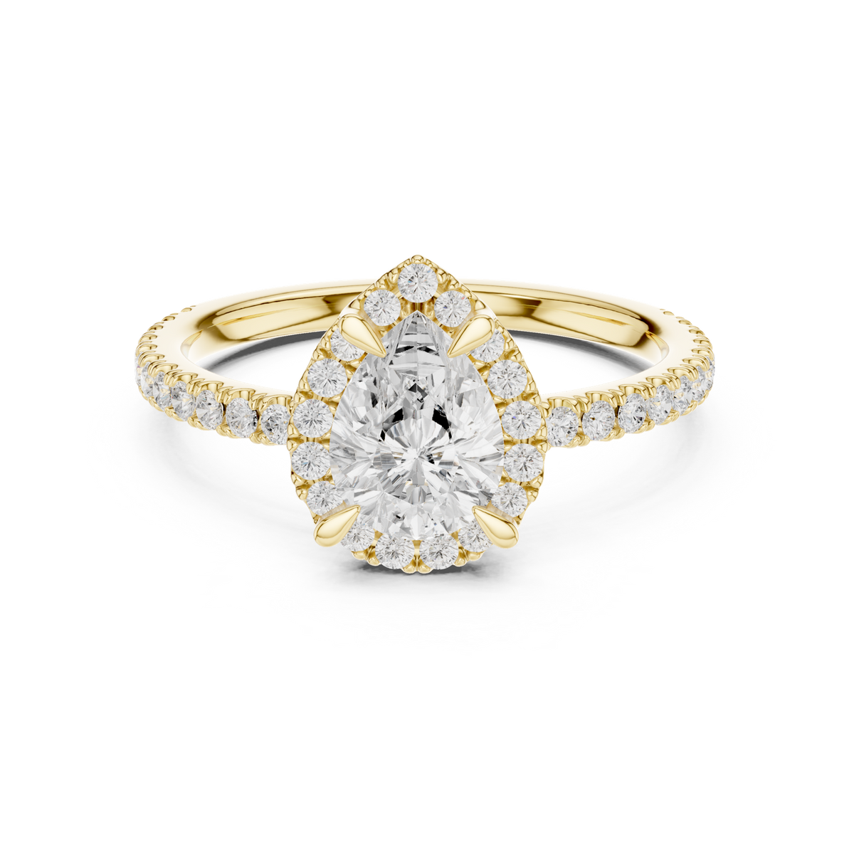 14K Solid Gold Lab Diamond Halo Ring, Yellow Gold