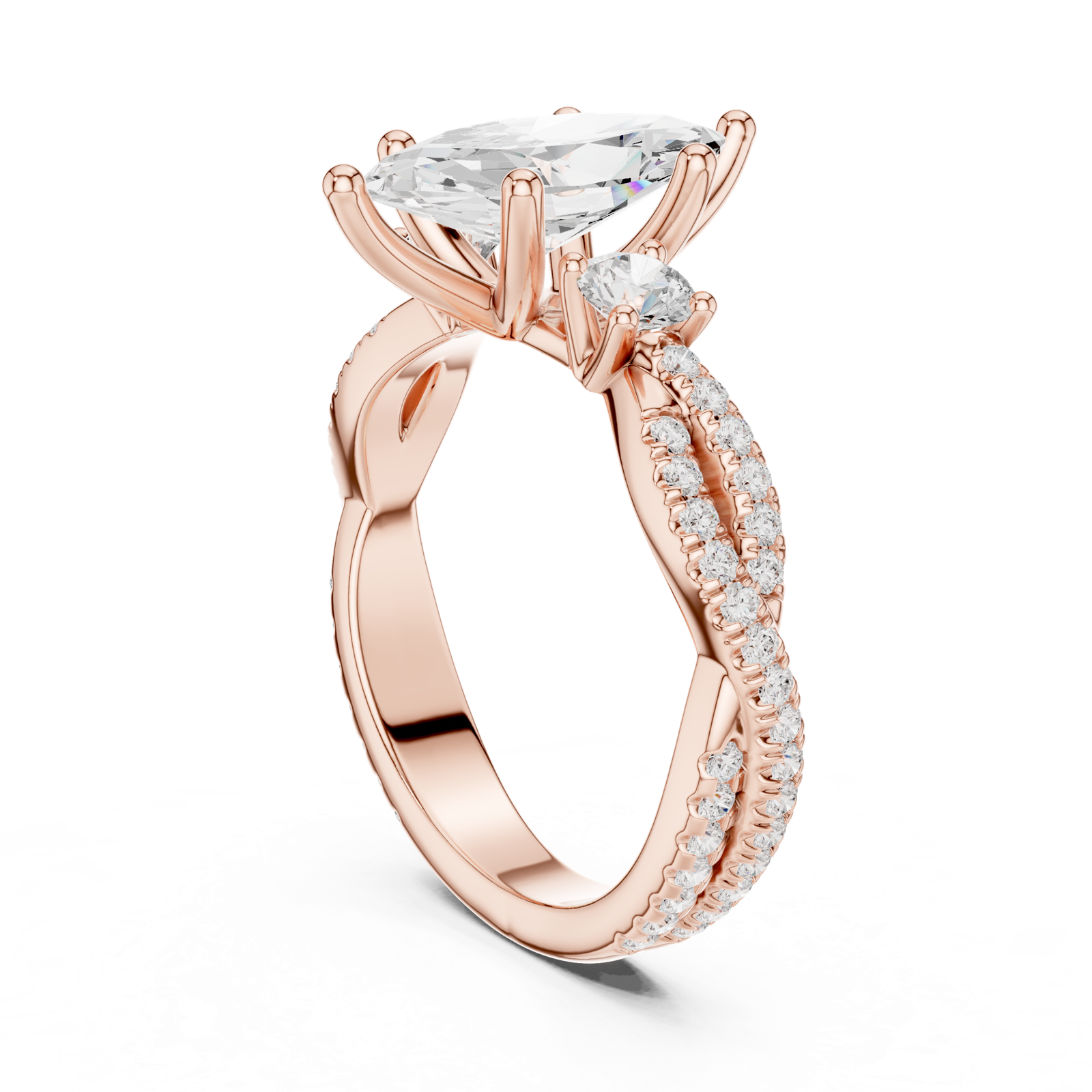 Gold Ring DDLR-281, Marquise center stone, Rose Gold, view 1