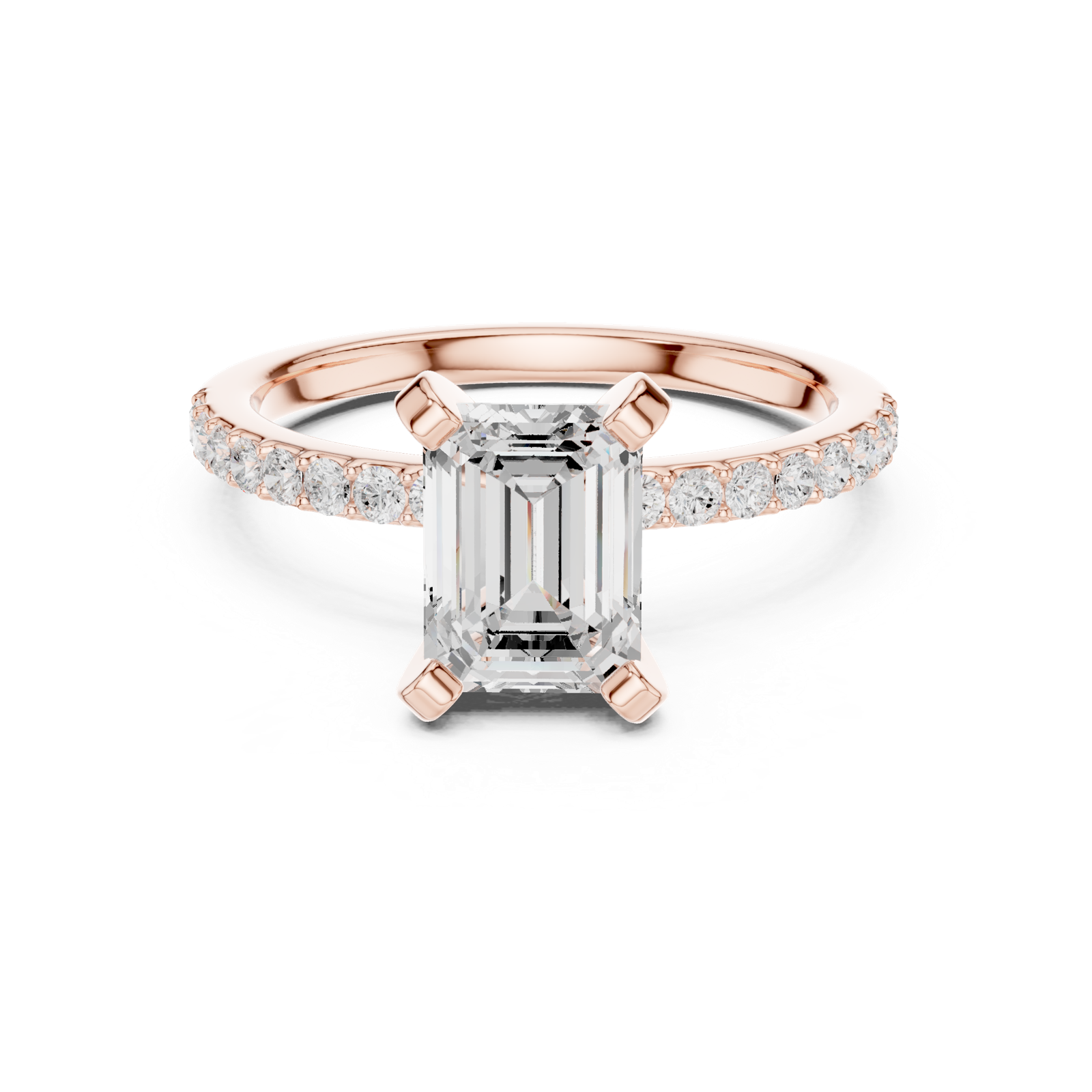 Gold Ring DDLR-040, Emerald center stone, Rose Gold, view 4