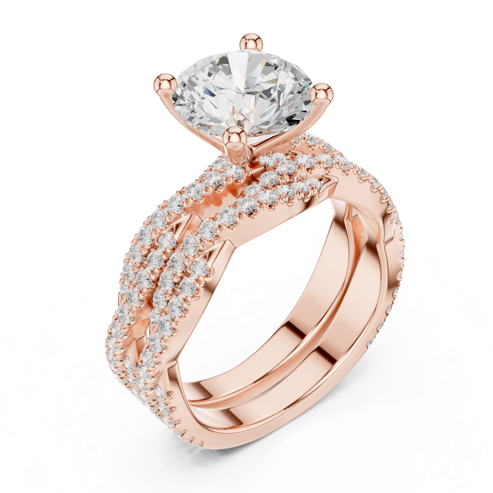 Gold Ring DDLR-300, Round center stone, Rose Gold, view 2