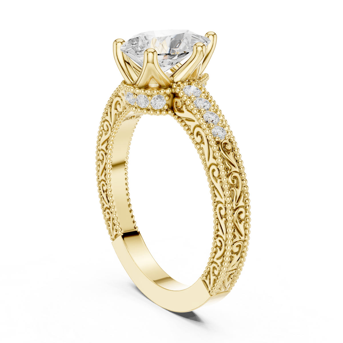 14K Solid Gold Lab Diamond Solitaire Ring, Yellow Gold, view 1