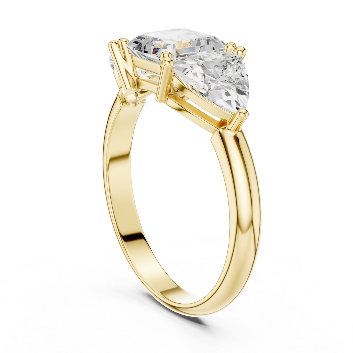 14K Solid Gold Lab Diamond Three-Stone Ring, Yellow Gold, view 1