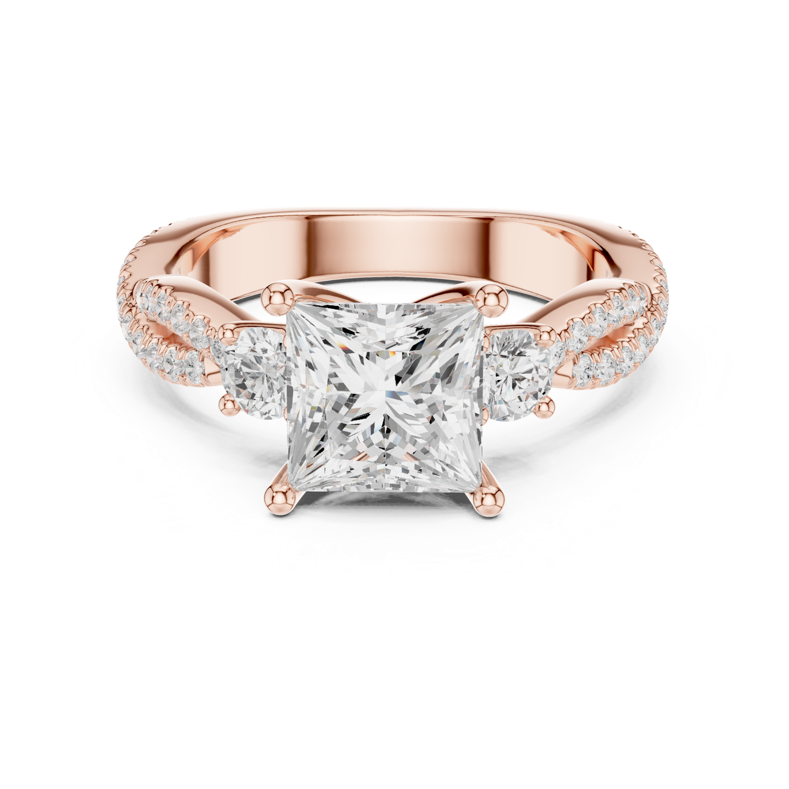 Gold Ring DDLR-281, Princess center stone, Rose Gold, view 4