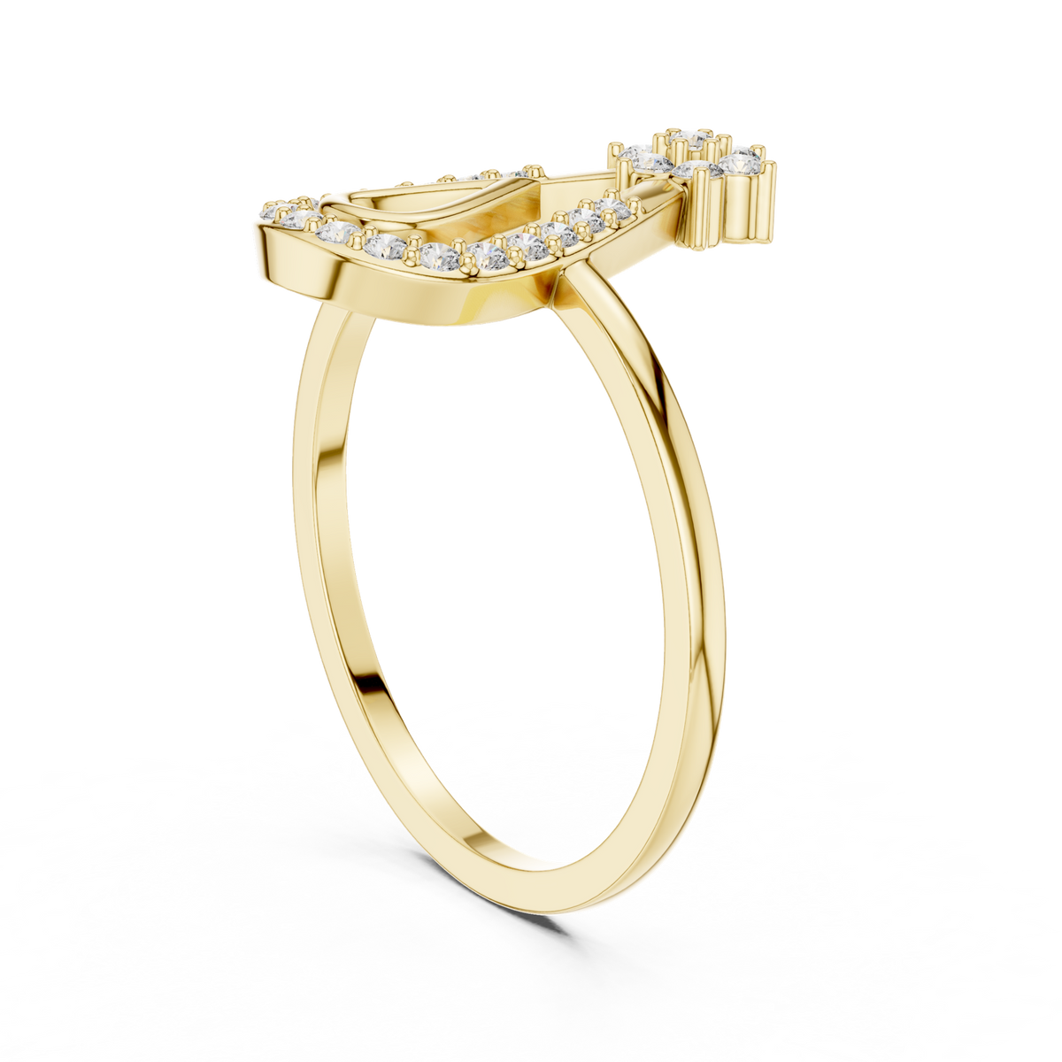 14K Solid Gold Lab Diamond Leaf Cluster Ring, Yellow Gold, view 1