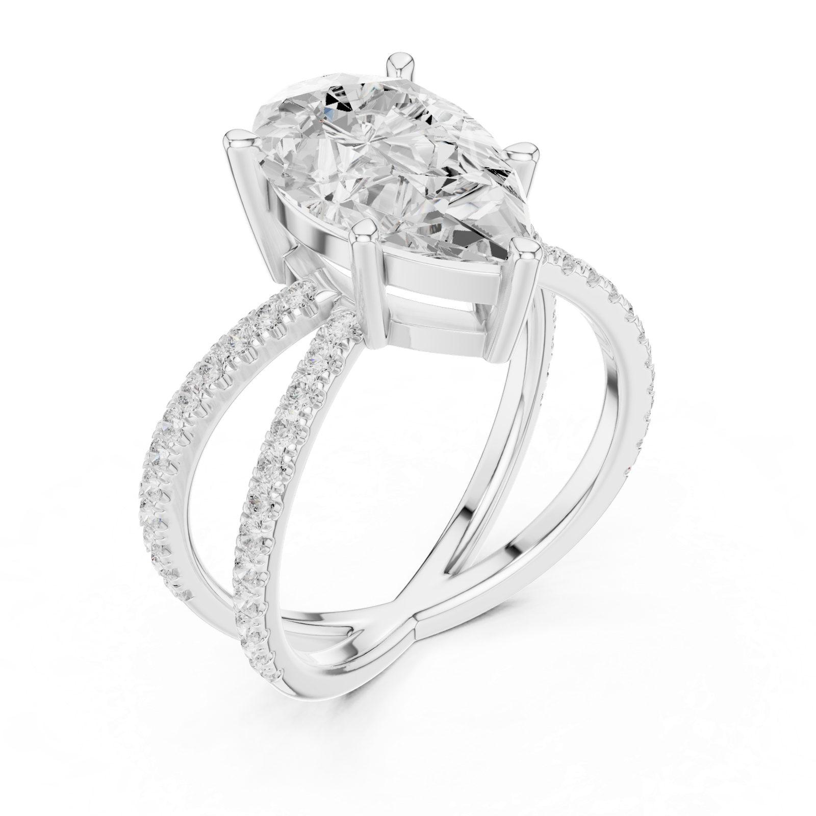Gold Jewelry L36-25, Pear center stone, White Gold, view 2