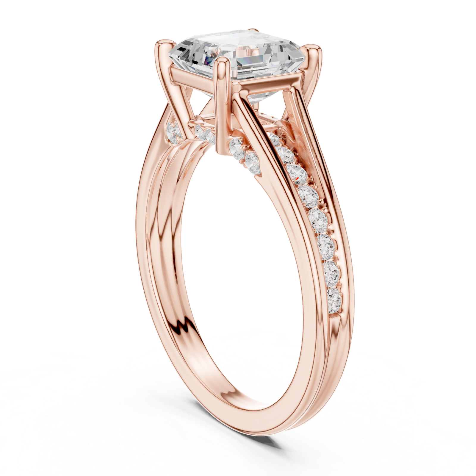 Gold Ring, Asscher center stone, Rose Gold, view 1