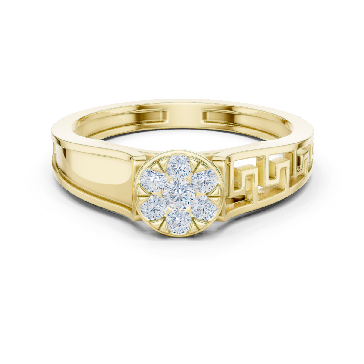 14K Solid Gold Lab Diamond Flower Cluster Ring, Yellow Gold