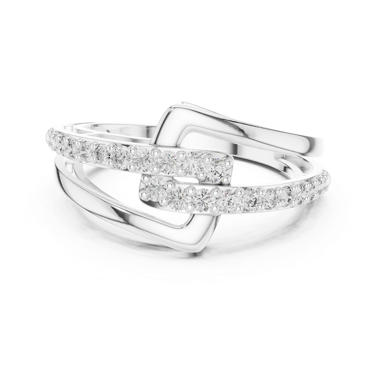 14K Solid Gold Lab Diamond Crossover Ring, White Gold