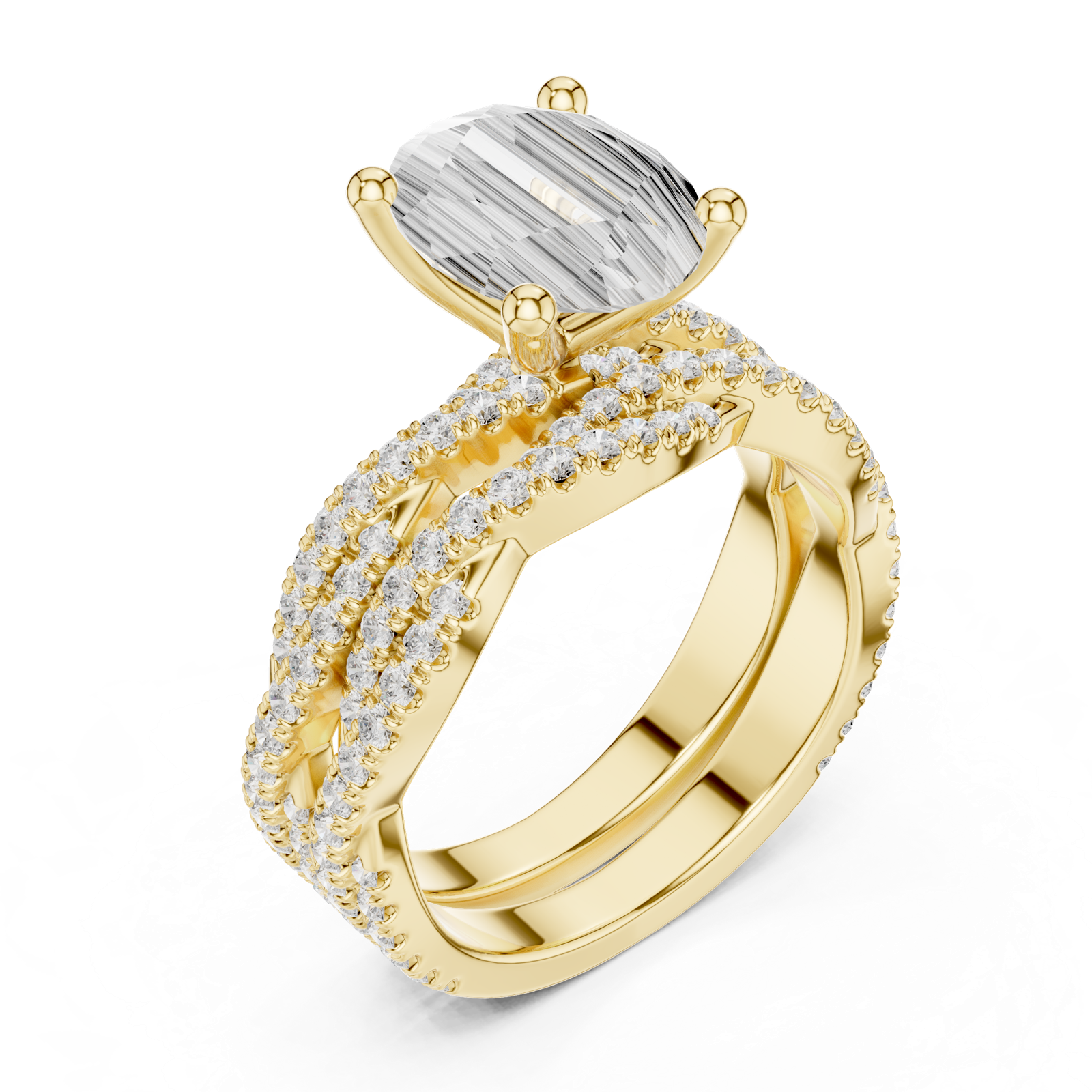 Gold Ring DDLR-300, Oval center stone, Yellow Gold, view 2