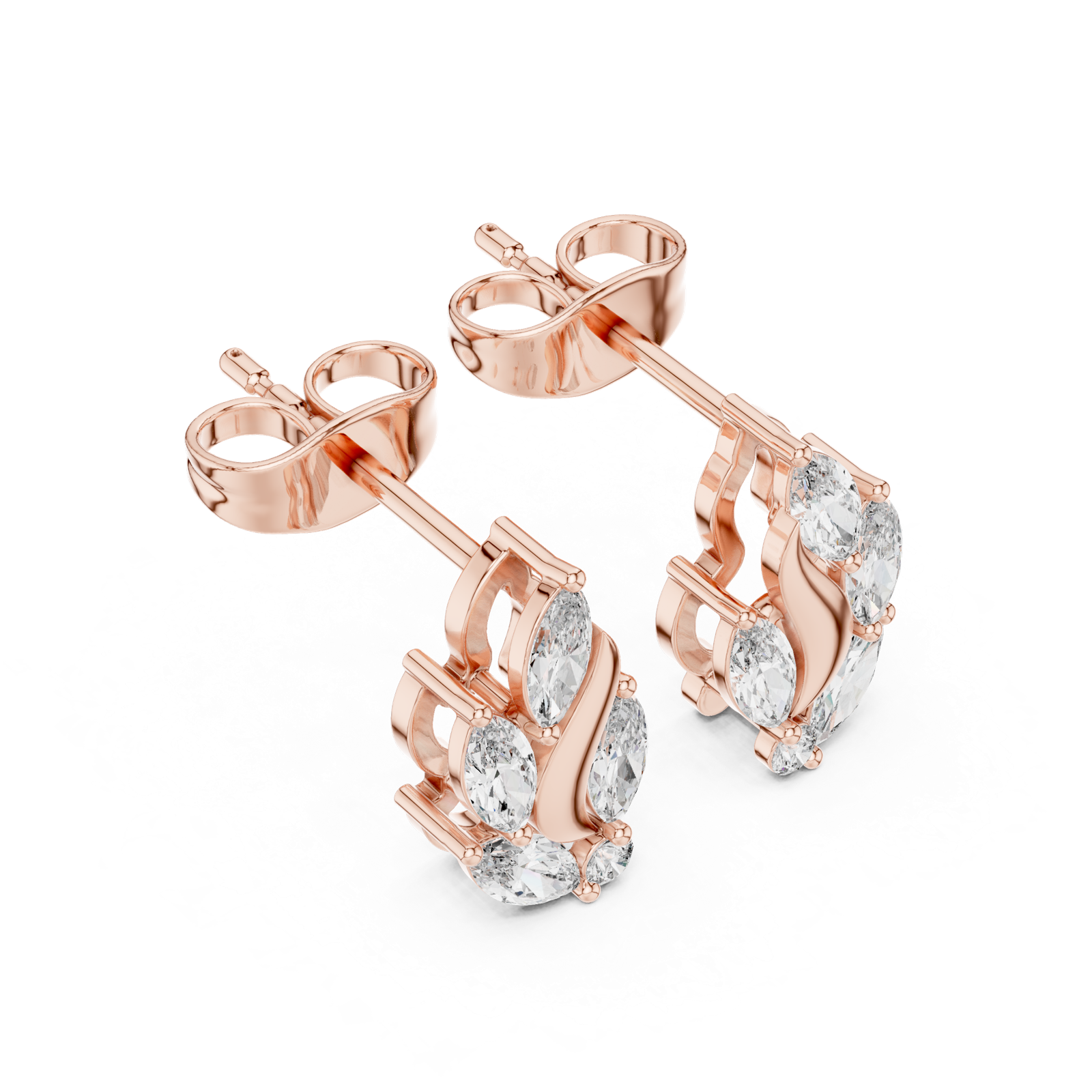 14K Solid Gold Lab Diamond Leaf Huggie Earrings, Rose Gold, view 2