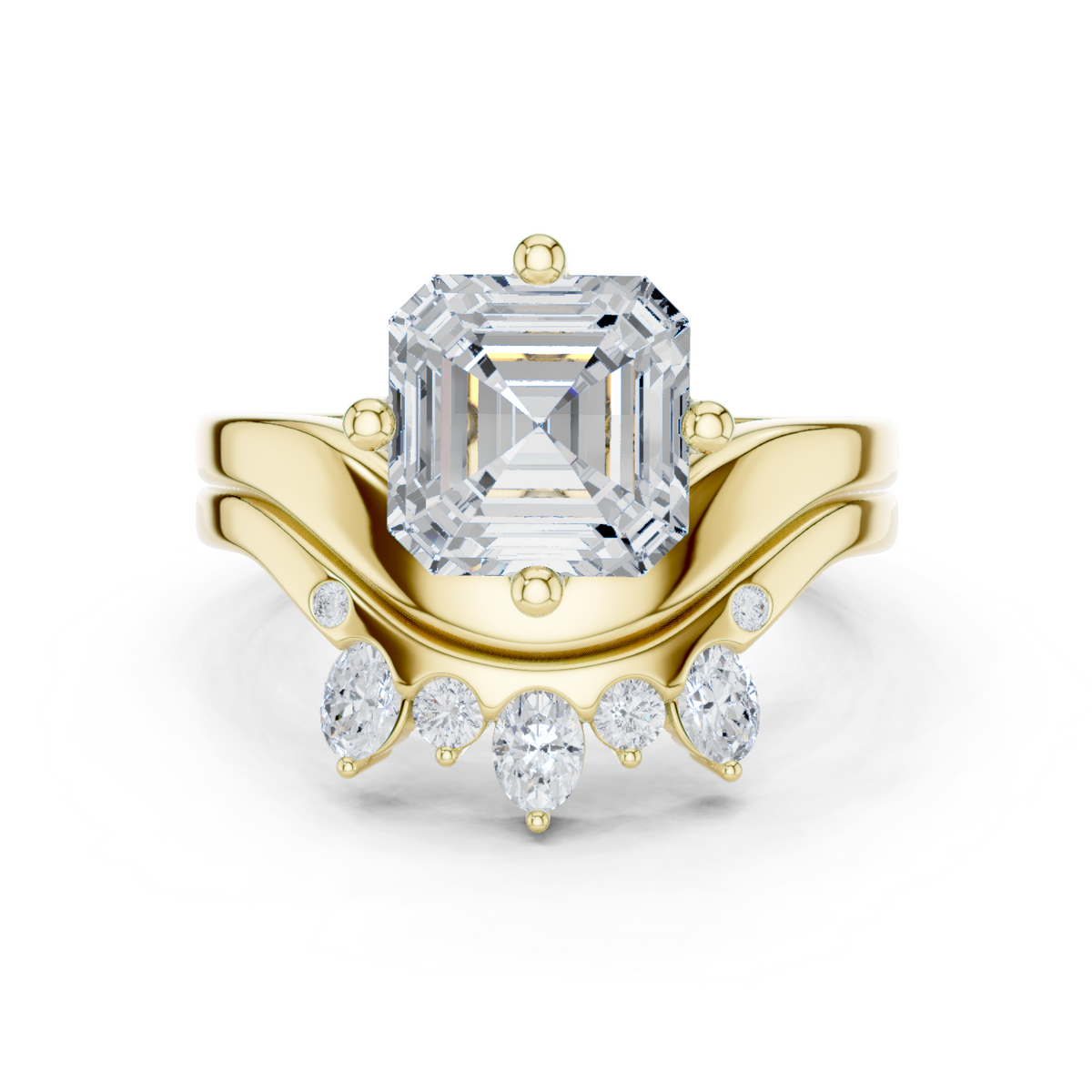 Gold Ring, Asscher center stone, Yellow Gold