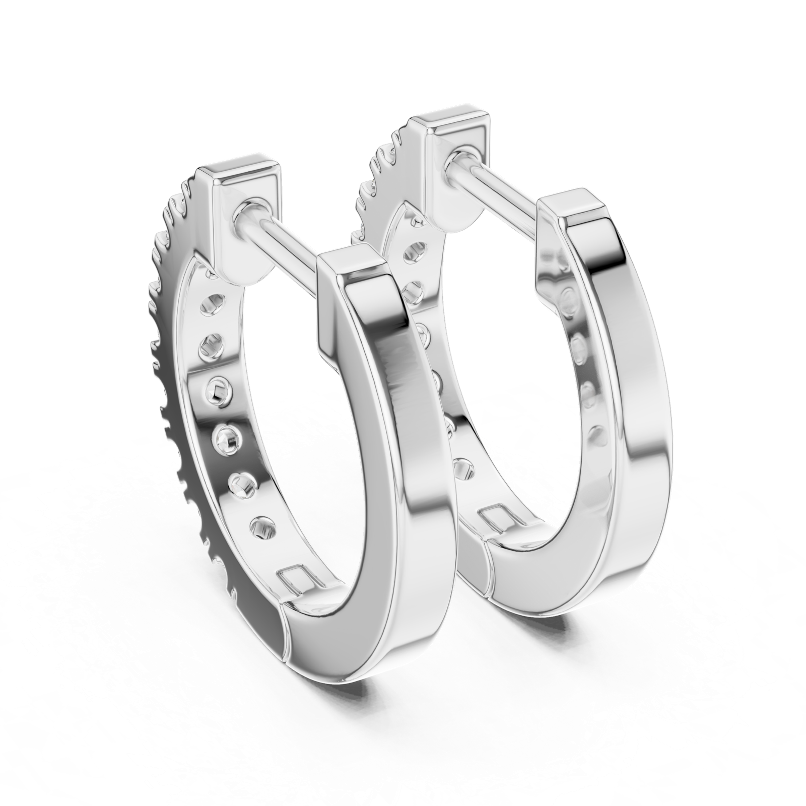 14K Solid Gold Lab Diamond Huggie Earrings, White Gold, view 3