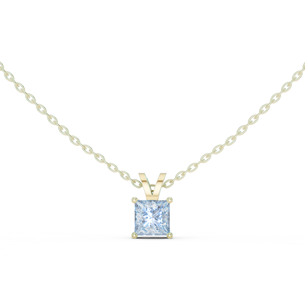 14K Solid Gold Lab Diamond Solitaire Pendant Necklace, Yellow Gold