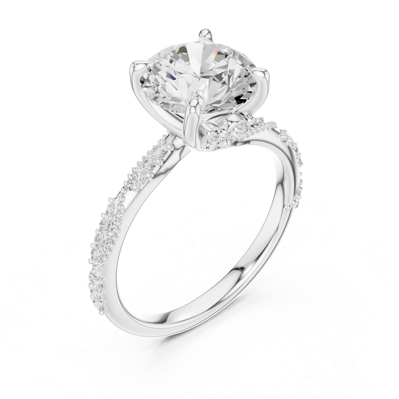 Gold Ring DDLR-167, Round center stone, White Gold, view 2