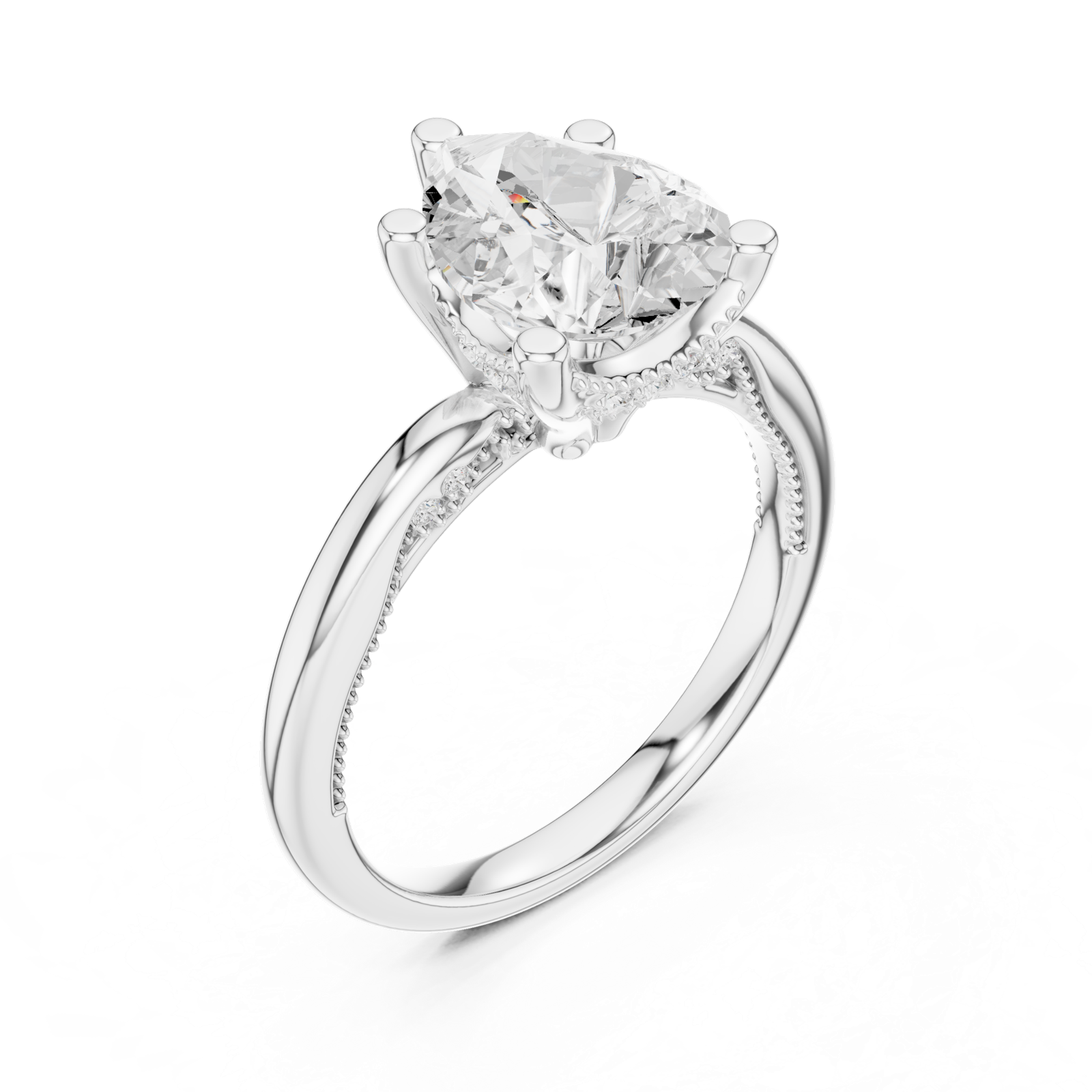 Gold Ring DDLR-175, Pear center stone, White Gold, view 2