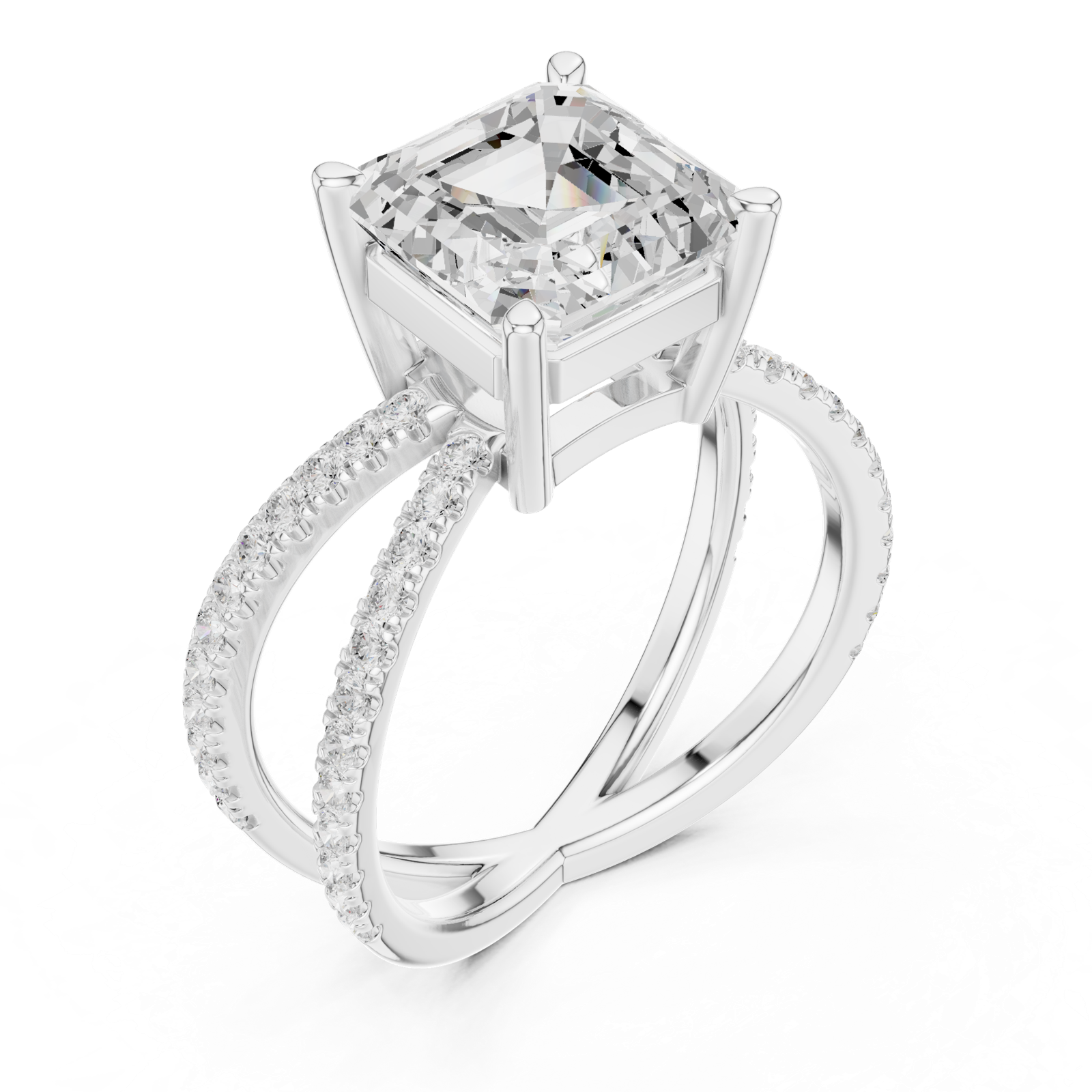 Gold Jewelry, Asscher center stone, White Gold, view 2