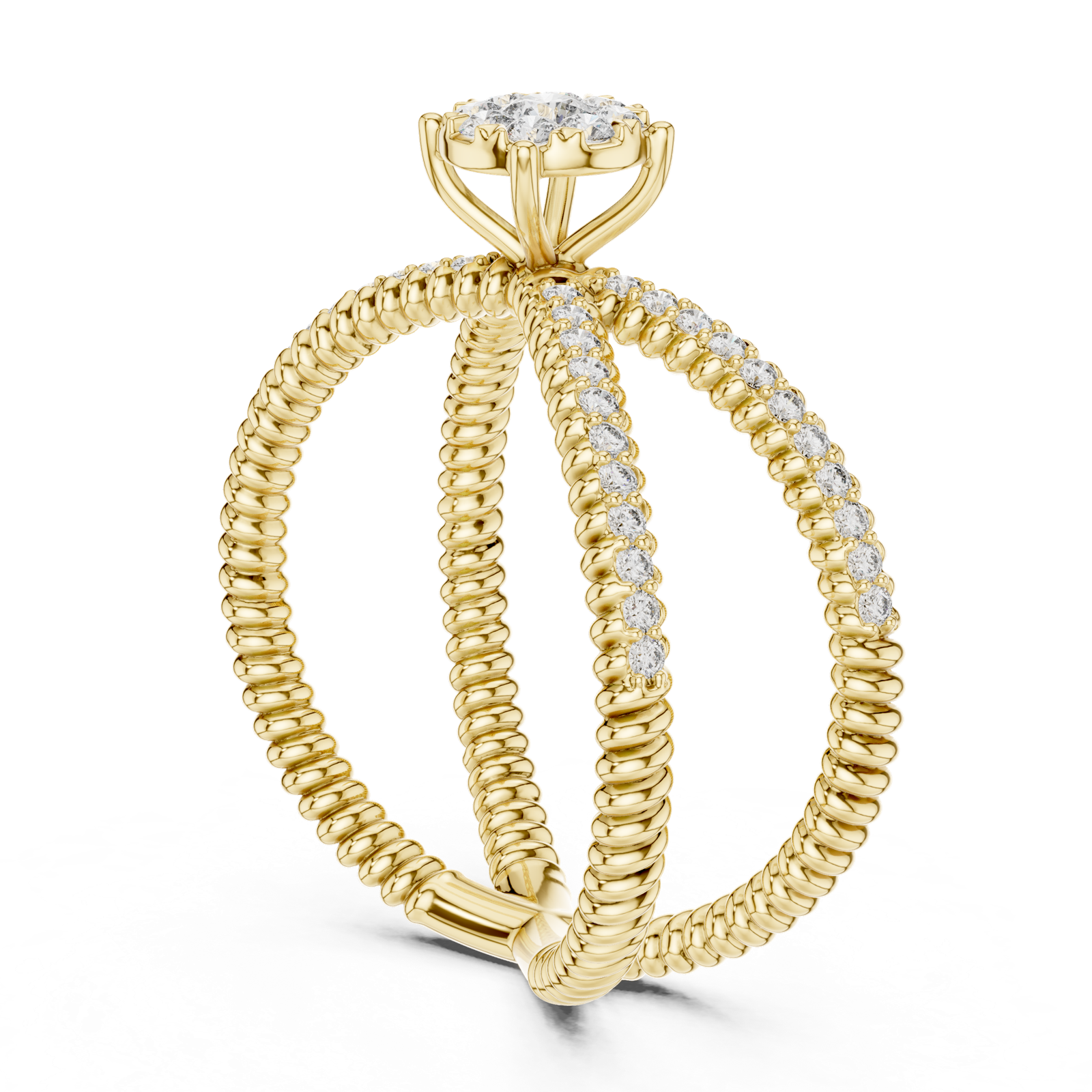 14K Solid Gold Lab Diamond Crossover Ring, Yellow Gold, view 1