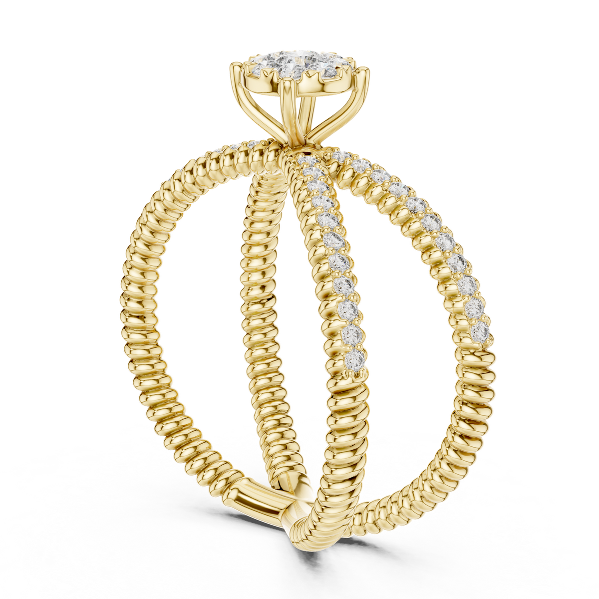 14K Solid Gold Lab Diamond Crossover Ring, Yellow Gold, view 1