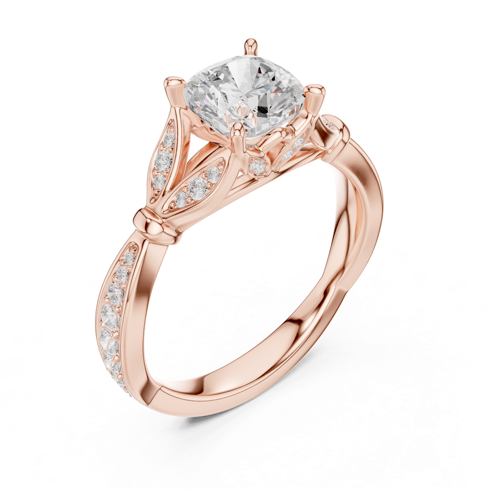 Gold Ring DDLR-257, Cushion center stone, Rose Gold, view 2