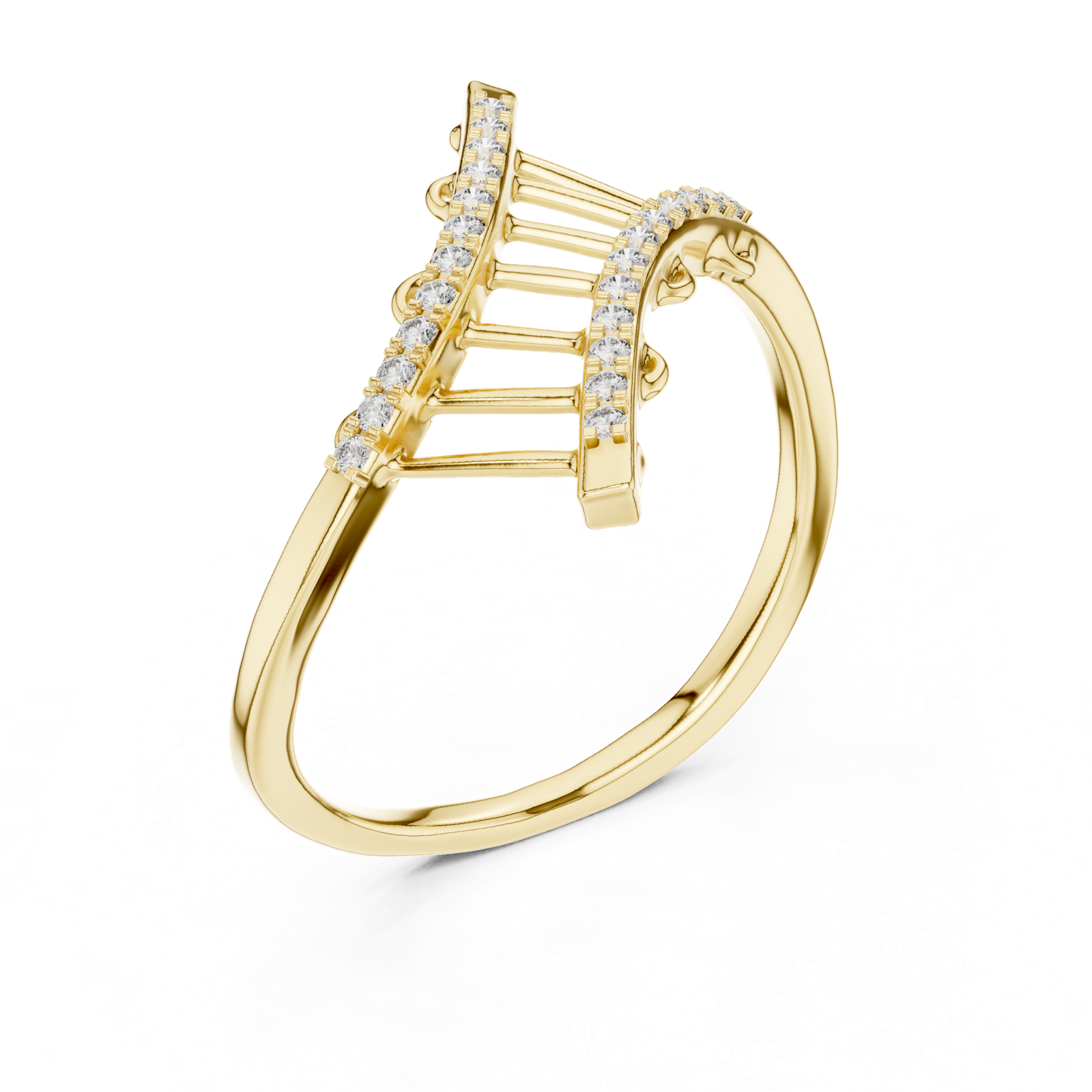 14K Solid Gold Lab Diamond Crossover Ring, Yellow Gold, view 2
