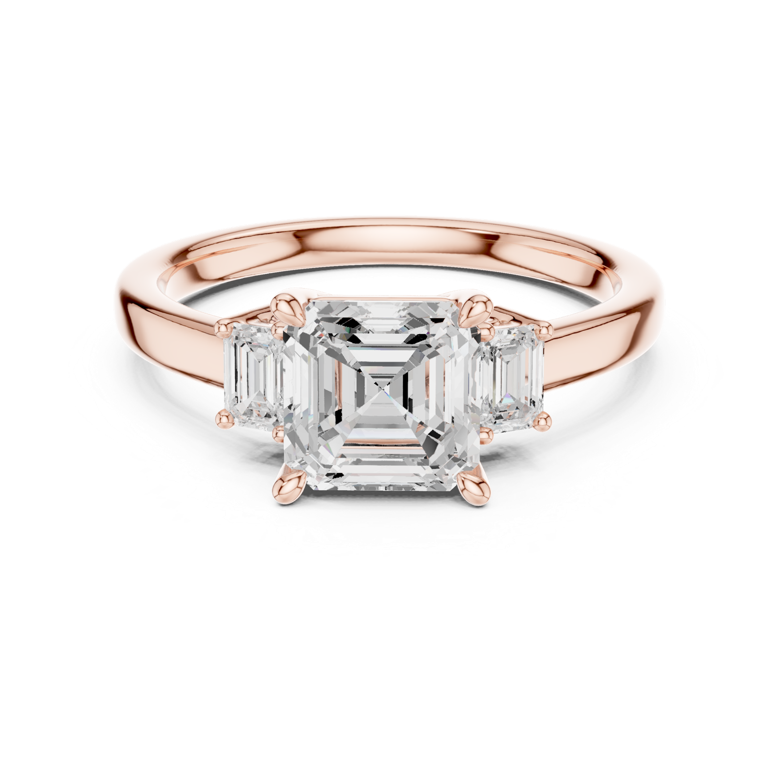 Gold Ring DDLR-038, Asscher center stone, Rose Gold, view 4