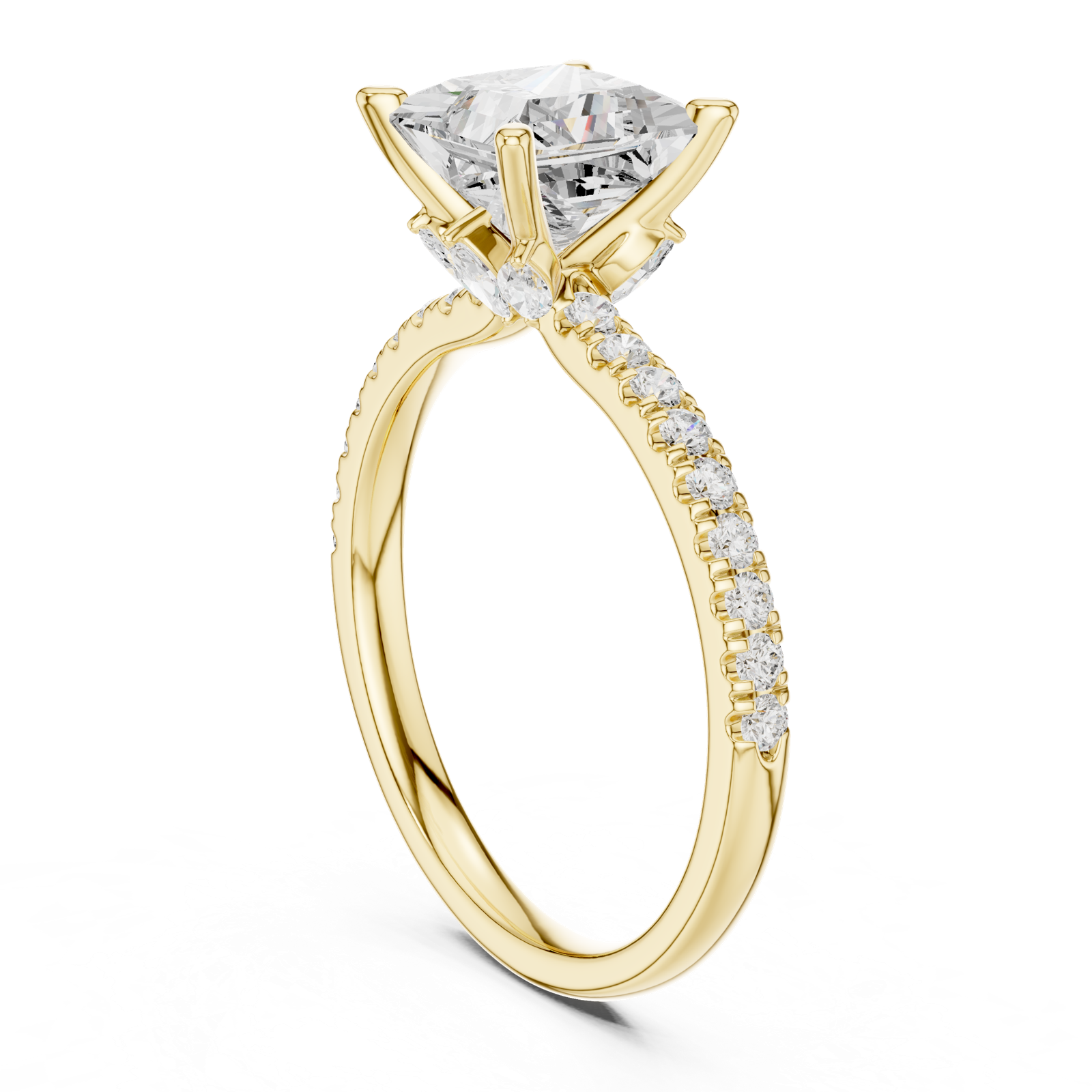 Gold Ring DDLR-256, Princess center stone, Yellow Gold, view 1