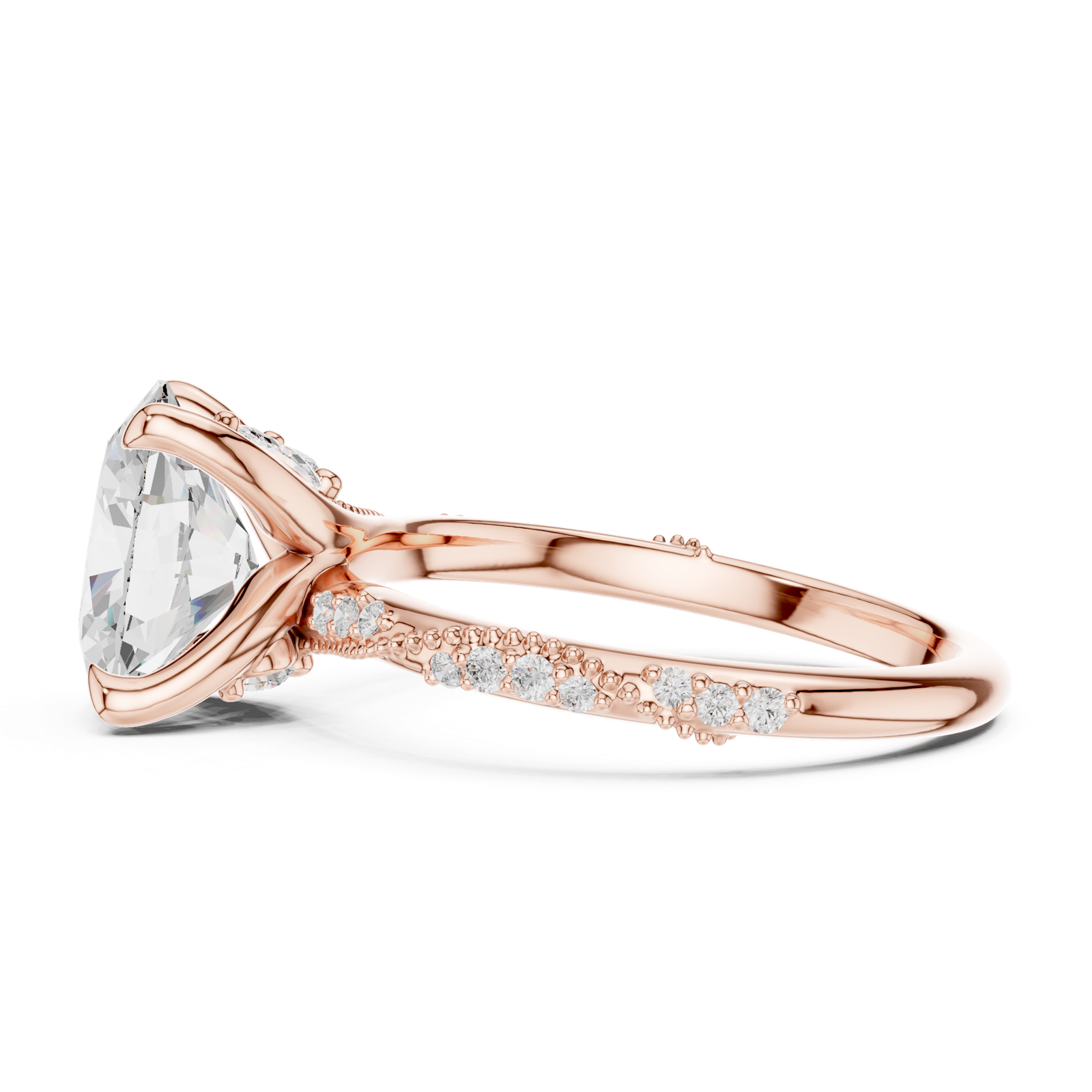 Gold Ring DDLR-167, Oval center stone, Rose Gold, view 3